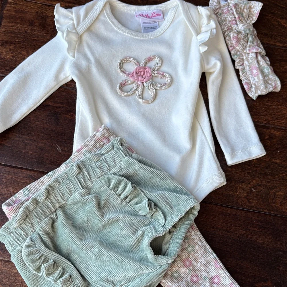 Little Lass Cream & Mint Floral 3-Piece Matching Set - Picture 4 of 4